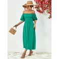 thumbnail image 5 of Women's Off Shoulder Puff Sleeve Maxi Dress Smocked Bodice Ninety Five % Polyester And Five % Spandex Casual Fabric, 5 of 16