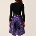 thumbnail image 5 of Women's Halloween Dress Bat Candy Crew Neck 1950s Hepburn Cute Dresses Long Sleeve Cocktail Fall Vintage Dress with Belt 5XL, 5 of 6
