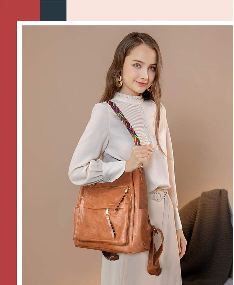 YOMYM Leather Backpack Purse for Women Designer Travel Backpack Purses PU  Fashion Ladies Shoulder Bag