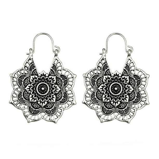 Antiguo de plata gitana india étnica Pendientes de aro colgante Boho