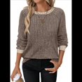 thumbnail image 1 of Camisas de Larga para Mujer, Suéteres, Conjuntos de Otoño, Bloques de Color, Ropa de Invierno, Elegantes, Informales, Suaves. Caqui XXL, 1 of 7