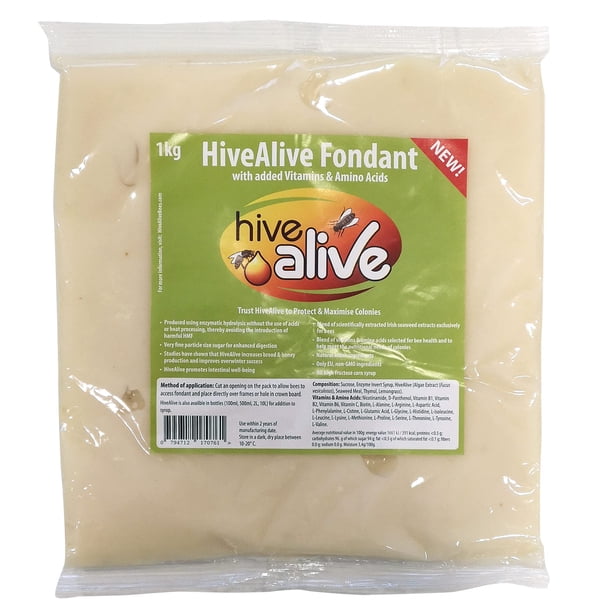 Suplemento alimenticio para abejas fondant de Hive Alive, con vitaminas y aminoácidos, potenciador de alimentación natural que mejora la salud de la colonia, producción de miel de la población, alimen