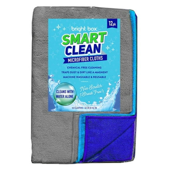 Bright Box Household Cleaning Cloths, Gray Nylon, 12 Count