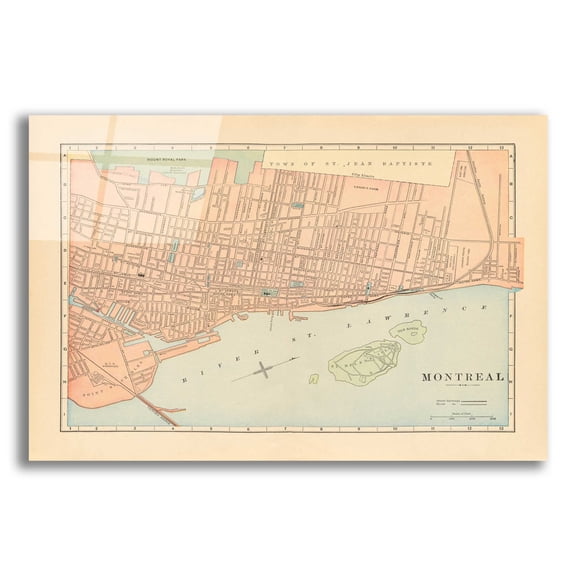 Epic Art 'Map of Montreal' by Wild Apple Portfolio, Acrylic Glass Wall Art, 16"x12"