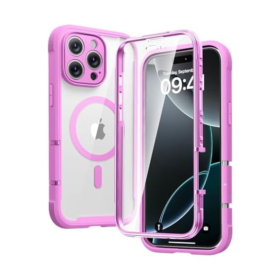 Eryueer Magnetic Designed for iPhone 16 Pro Max Case, Full Body Rugged with Touch Sensitive Anti-Scratch Screen Protector, Compatible with MagSafe, Soft Bumper Case for iPhone 16 Pro Max 6.9', Pink