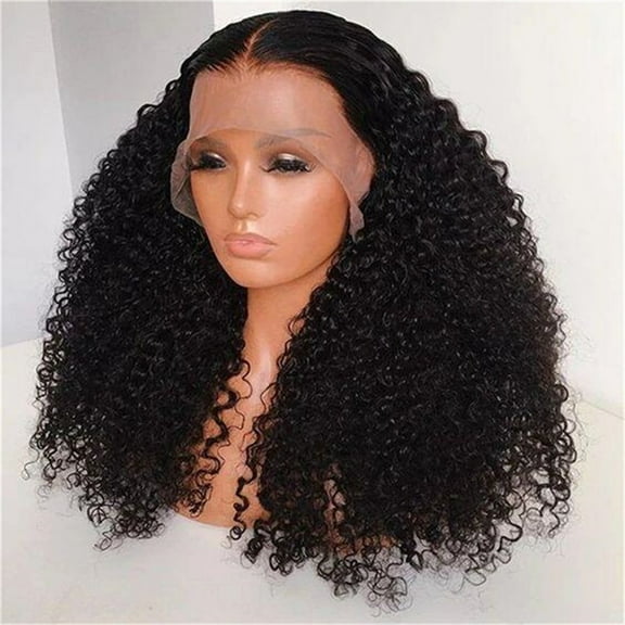 180% Density Black Synthetic Hair |26 Inch Kinky Curly Lace Front Wig | Preplucked Baby Hair & Heat Resistant | Glueless Daily Wig for Women)