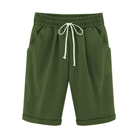 

YanHoo Summer Straight Shorts for Women Linen High Waist Elastic Drawstring Pants Solid Loose Casual Shorts