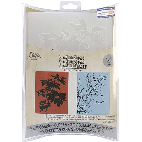Sizzix Tim Holtz Texture Fades Alterations Collection Embossing Folders Brush Poinsettias And Winter Berries Set