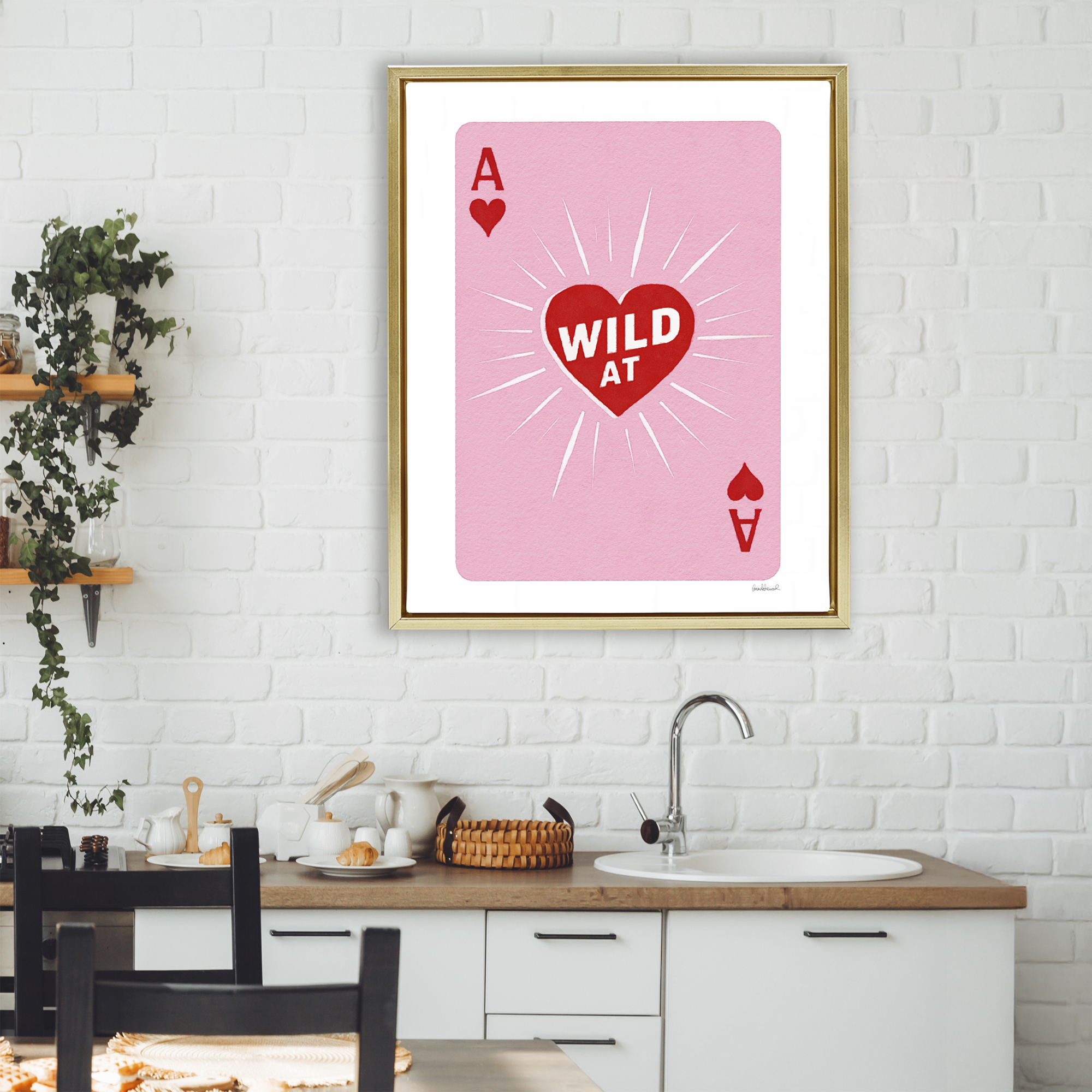 Wild At Heart Card Gold Framed Floater Canvas Wall Art, design by Amanda Greenwood