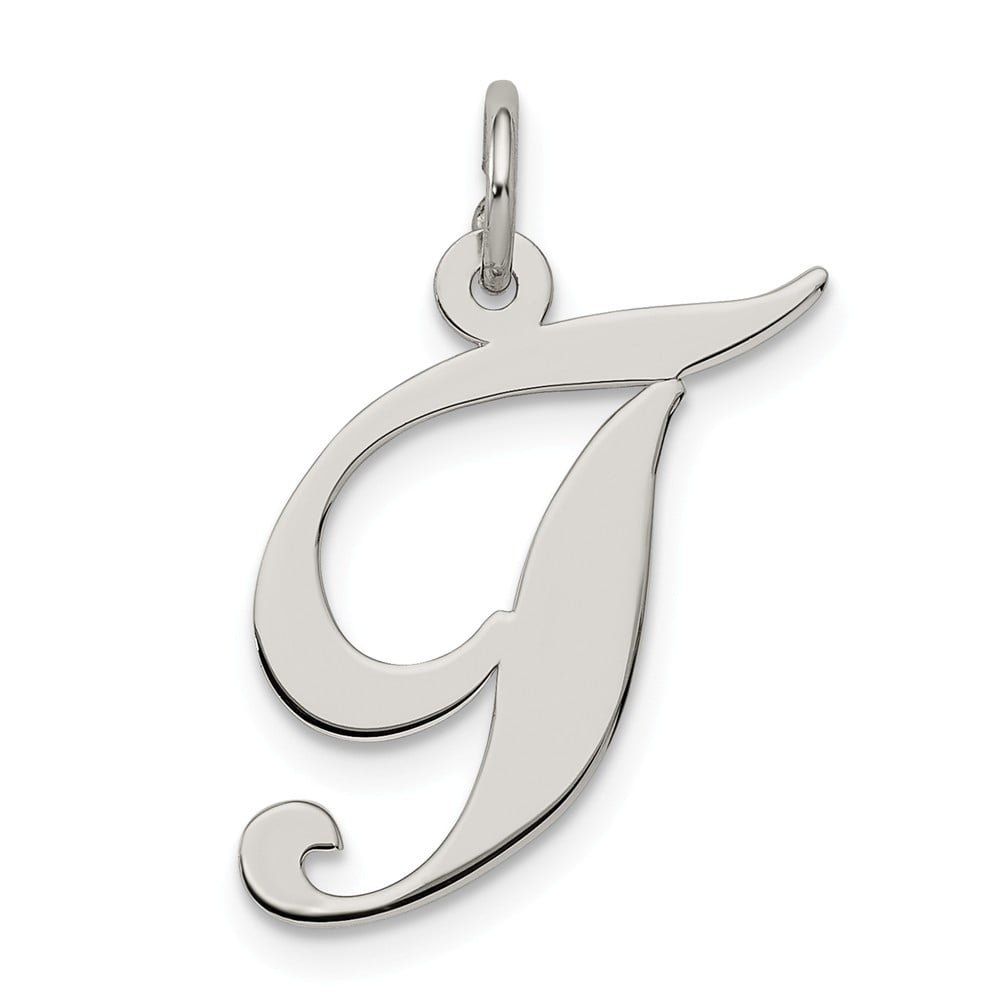 White Sterling Silver Charm Pendant Rhodium-Plated Fancy Script Initial I