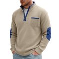 thumbnail image 2 of cllios Quarter Zip Pullover Men Waffle Long Sleeve Mock Neck Sweatshirt Solid Color Casual Sweatshirts No Hood Loose Fit Basic Sweatshirts Khaki S-XXXL, 2 of 5