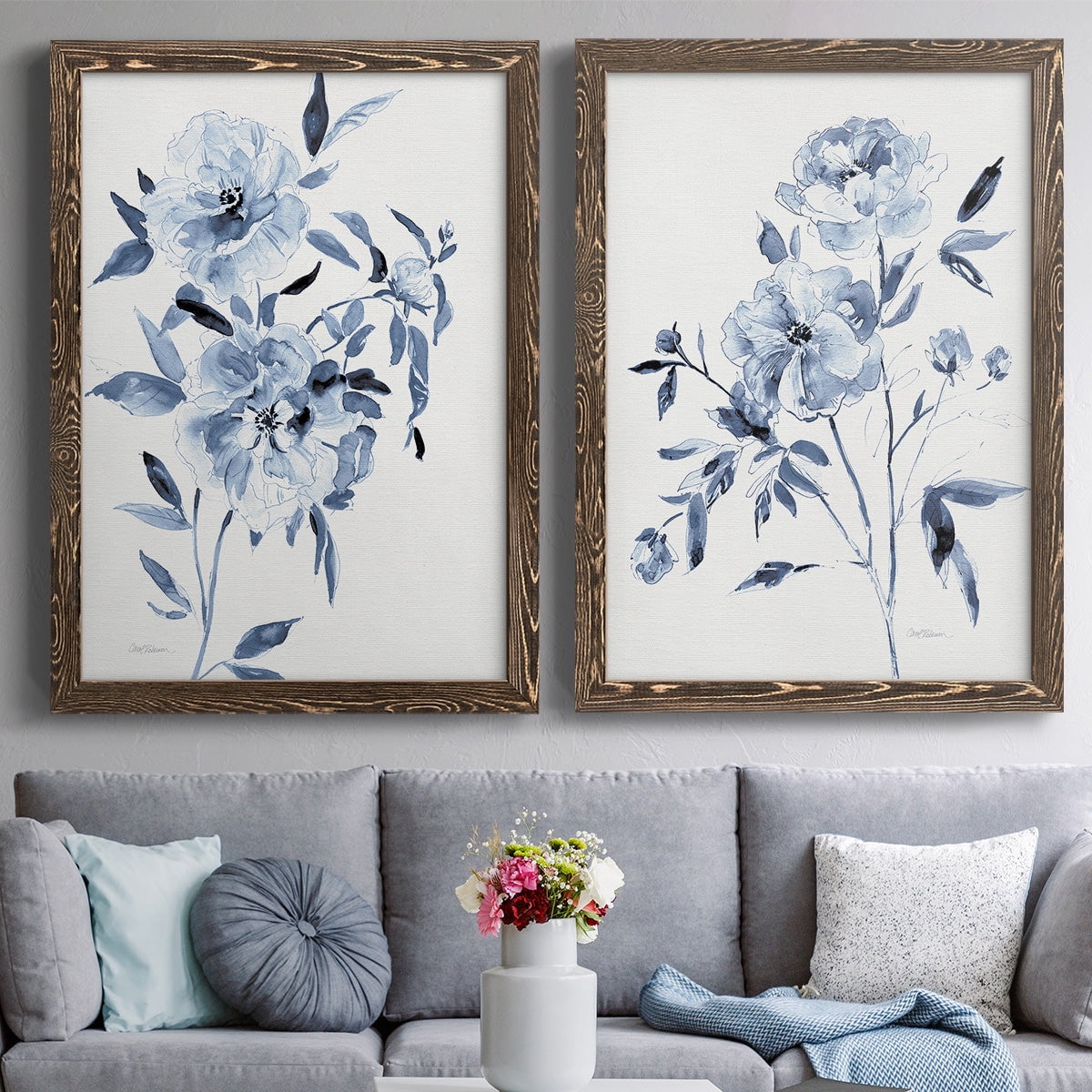Inky Chickory Botanical I - Premium Framed Canvas 2 Piece Set - Ready to Hang