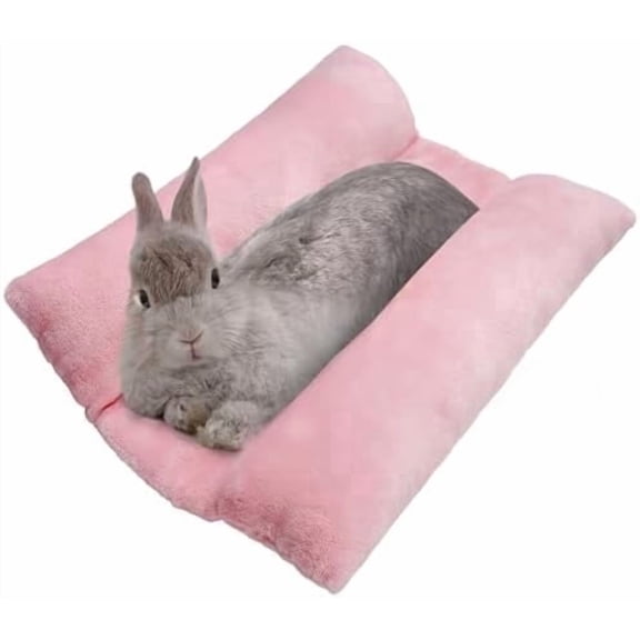 15.7" x 14" Soft Bunny Bed with Pillows - Thickened Plush Mat Prevents Sore Hocks, Cozy Sleeping Pad for Rabbit Cage, Hutch & Indoor Small Pet