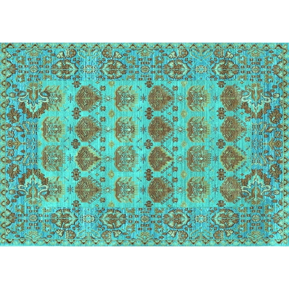 Ahgly Company Machine Washable Indoor Rectangle Persian Turquoise Blue Traditional Area Rugs, 5' x 7'