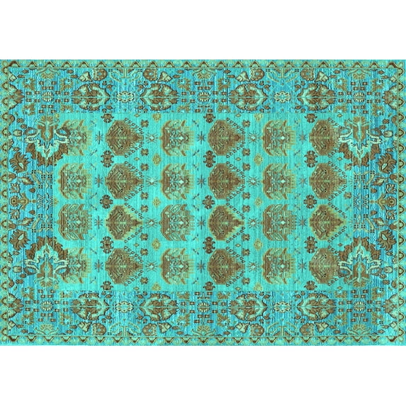 Ahgly Company Indoor Rectangle Persian Turquoise Blue Traditional Area Rugs, 5' x 8'