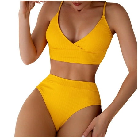 Oplxuo Women s High Waisted Bikini Sets Spaghetti Straps Padded Swimsuits Cheeky Tummy Control Two Piece Bathing Suit