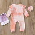thumbnail image 3 of Diufon Infant Baby Girl Romper Newborn Ruffle Long Sleeve Button Bodysuit Tie Dye Printed Bow Tie Jumpsuit, 3 of 7