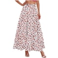 thumbnail image 3 of qolati Women's Floral Maxi Skirts Casual Elastic High Waist Ruffle Long Skirts Vintage Boho A Line Pleated Flowy Beach Ladies Skirts Pink XL, 3 of 5