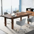 thumbnail image 4 of Tribesigns 63-Inch Executive Desk, Large Office Computer Desk with Solid Wood Legs, Simple Modern Study Writing Desk Workstation, Conference Table Business Furniture for Home Office, Brown, 4 of 6