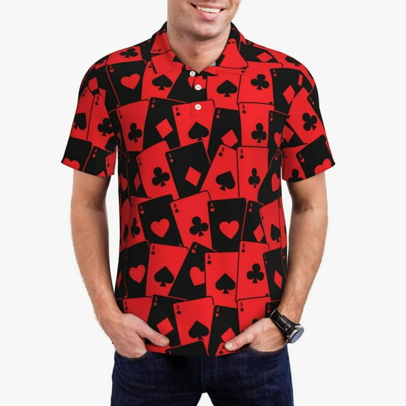 Kdxio Playing Cards Print Men's Short Sleeve Polo Shirt,Midweight Men's Shirt