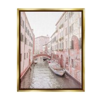 Stupell Industries Canal Boat City Water Bridge Town & City Photography Gold Floater Framed Art Print Wall Art