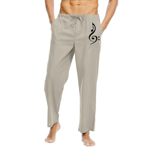 jsaierl Men's Drawstring Loose Linen Beach Pants Lightweight Print Elastic Waist Yoga Lounge Cotton Trousers Home Pajamas Pant L-5XL