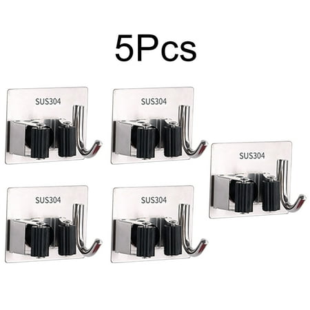 

5× 304 stainless steel mop with hook punch-free Broom Holder for Cabinet Balcony
