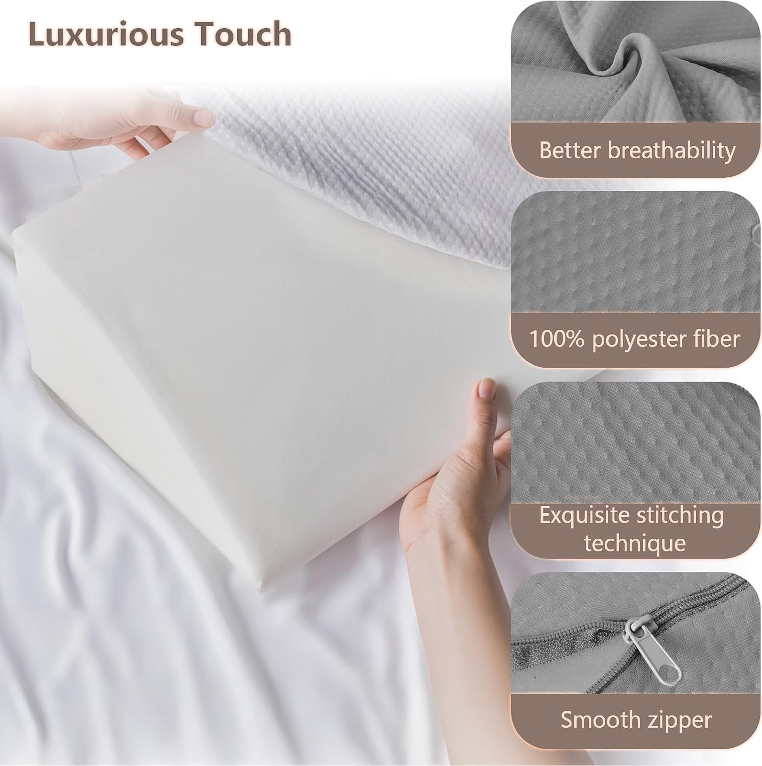 Bed Wedge Pillow for Headboard, High-Density Foam Fills Gaps Between Mattress and Headboard, Queen Size Wedge Pillow with Side Pockets for Phone and Remotes, Removable Washable Cover