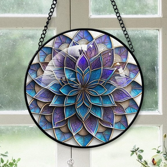 Customized Mandala Hanging Stained Glass for Windows , Mandala Hand-Painted Sun Catcher, Mandala Garden Hangings Christmas, for Home Décor R2s1pz