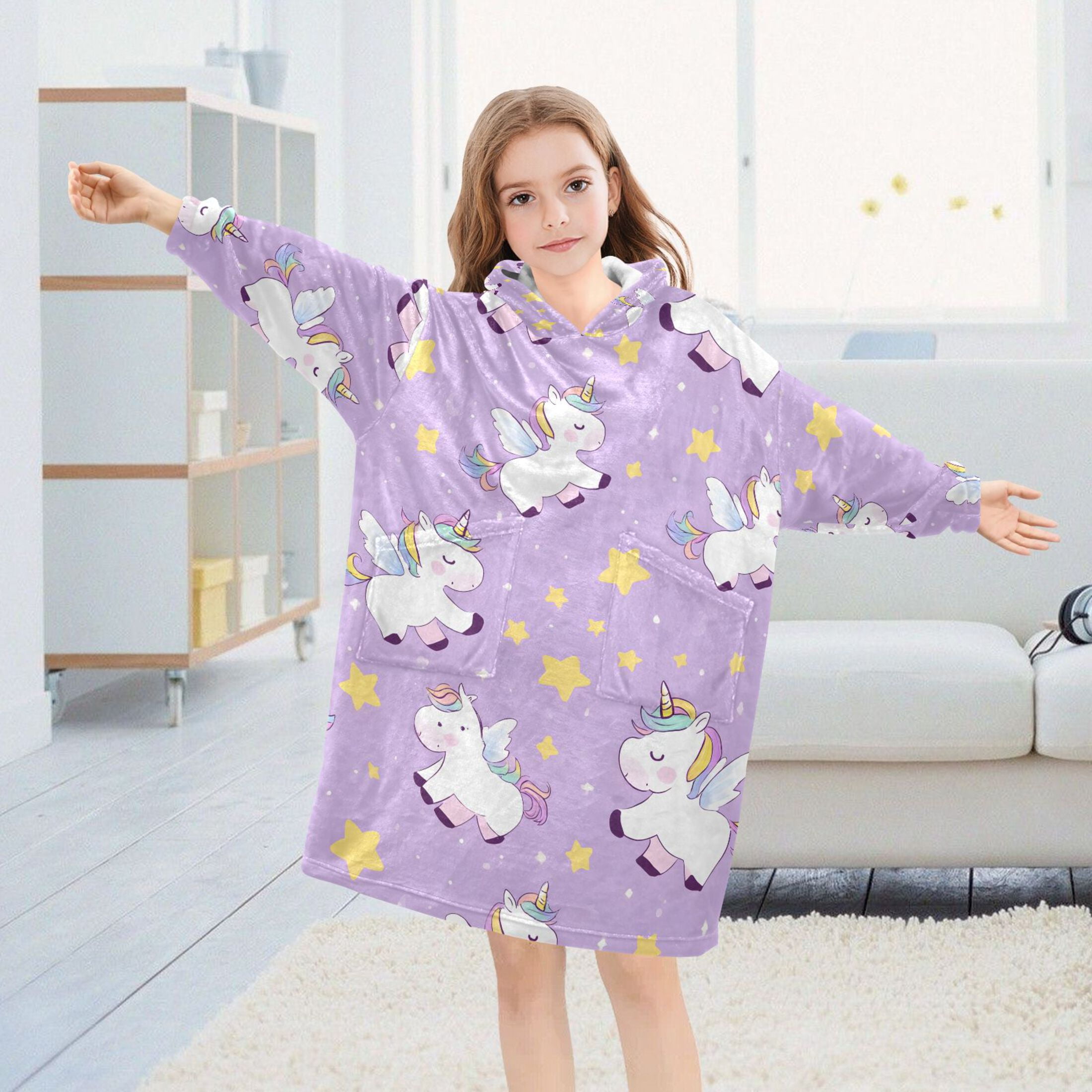 joogoo Wearable Blanket Hoodie for Unicorn Cute Star Flannel Sherpa Pocket 3-14 YR S