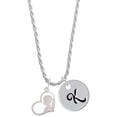 thumbnail image 1 of Delight Jewelry Silvertone Girl Silhouette in Heart Silvertone Script Initial Disc - K - Charm Necklace, 20"+3", 1 of 4