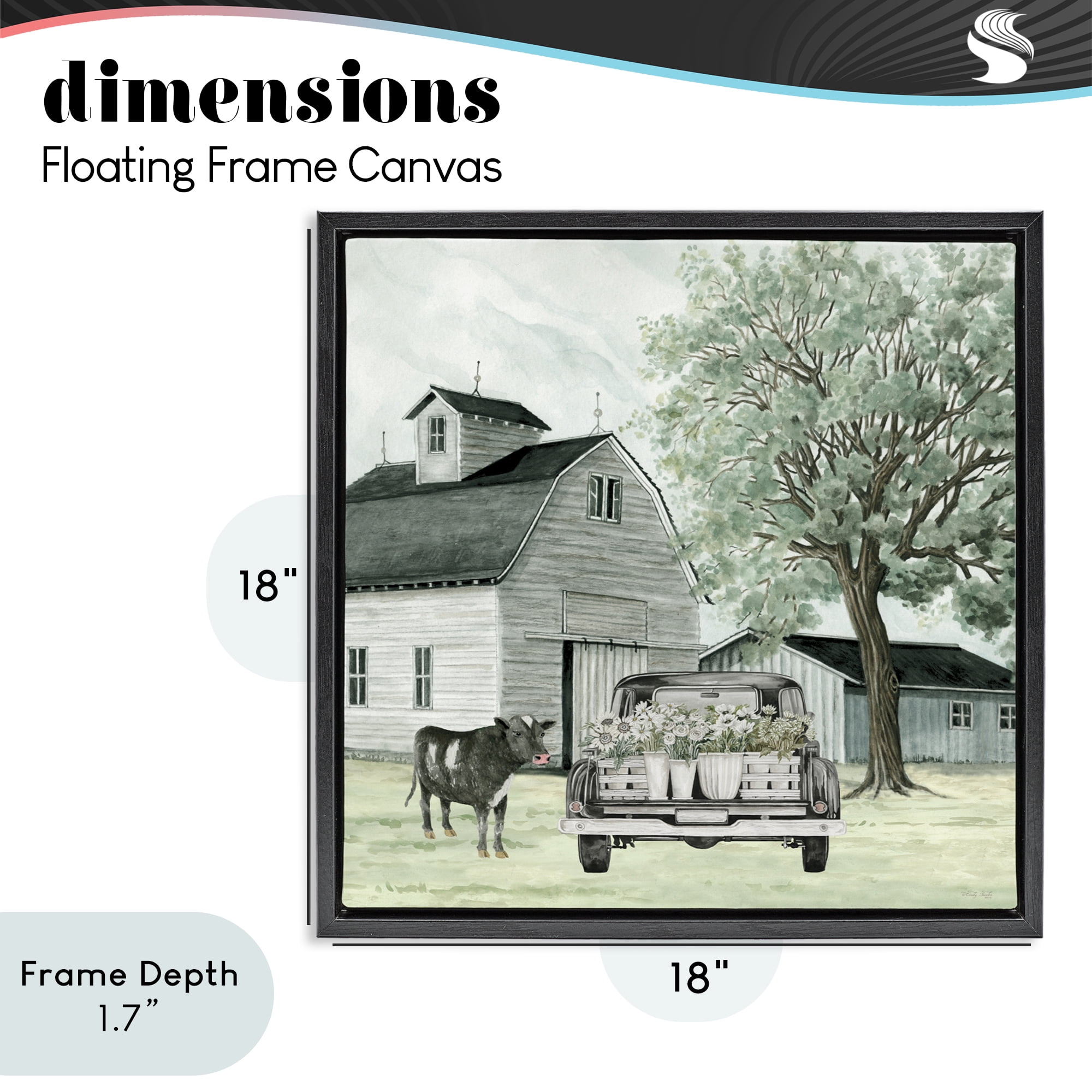 Stupell Industries Buttercup's Flowers on Farm Black Framed Floater Canvas Wall Art, design by Cindy Jacobs