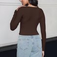 thumbnail image 4 of Women's Long Sleeve Square Neck Crop Top Knitted Slim Fitted Shirts Y2k Trendy Basic Blouse Solid Color Casual Fall Clothes (Coffee M), 4 of 6