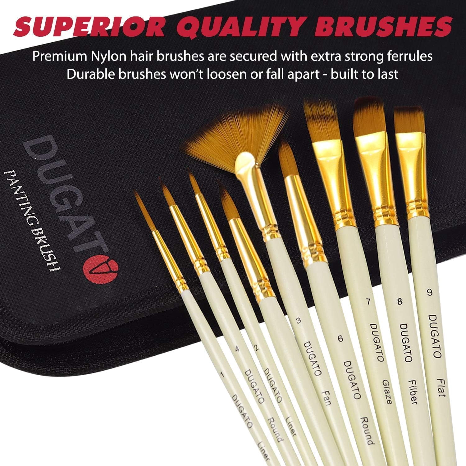 JJEAN-15pc Artist Paint Brush Set with Pop-Up Case, Palette Knife & Sponges - Nylon Hair for Acrylic, Oil, Watercolor, Gouache, Model & Craft Painting