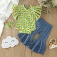 thumbnail image 2 of Otqutp Wedding Bodysuit for Toddler Girls Summer Flying Sleeve Flower Prints Romper Pants Headband Outfits Clothes Set 0 to 24 Months, 2 of 7