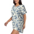 thumbnail image 2 of Haiem Vintage Blue Floral Pattern Pajama Set for Women 2 Piece Lounge Set Short Sleeve Tops and Shorts Soft Sleepwear-4X-Large, 2 of 7