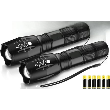 LED Flashlight 2 Pack Bright 2000 Lumens Tactical Flashlights High Lumens with 5 Modes Waterproof Zoomable Flash Light for Outdoor Gifts for Student Dorm Camping Essentials Camper Gear