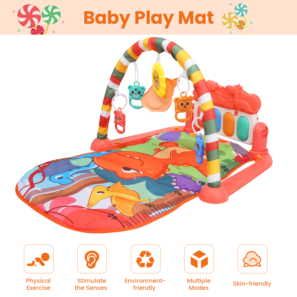 JoyStone Baby Gym Play Mat for Babies Tummy Time Mat, Play Music and Lights Piano Playmat Activity Gym for Baby Boy Girl, Infant Toddler Activity Center Toys, Baby Floor Newborn Play Mat, Red - image 5 of 8