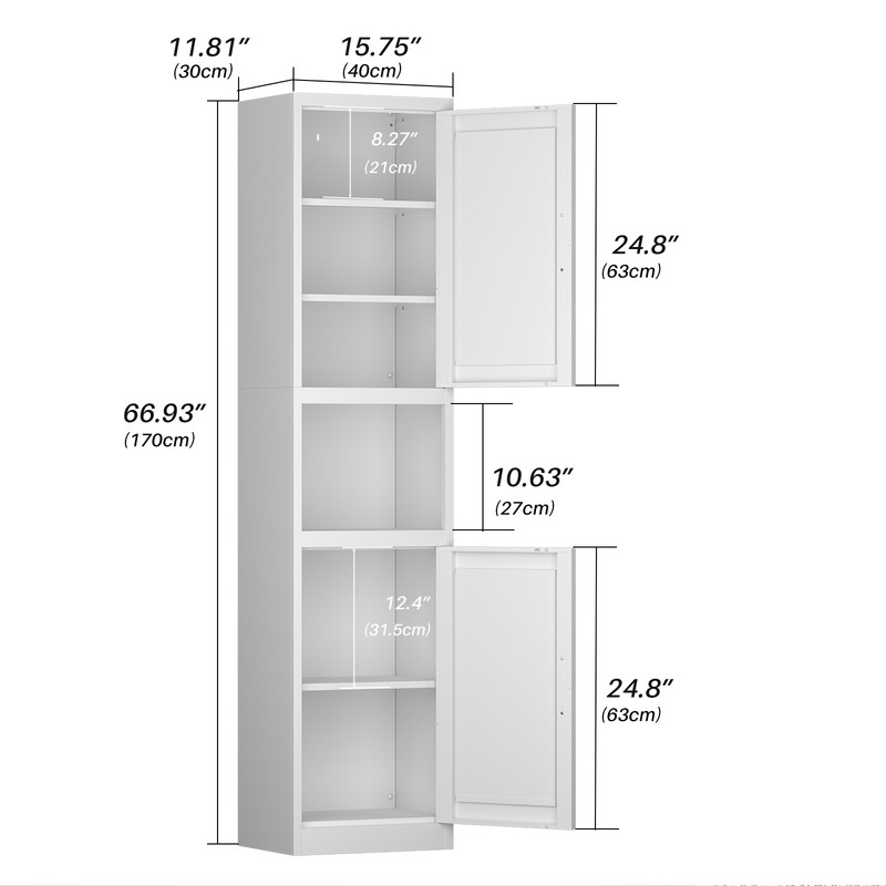 67" Tall Storage Cabinet, Bathroom Linen Tower with Reversible Doors, Freestanding Steel File Cabinet with Adjustable Shelves