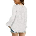 thumbnail image 2 of EFINNY Women's Long Lantern Sleeve Blouse Crewneck Lace Tops Floral Textured Spring Autumn Casual Babydoll Shirts, 2 of 7