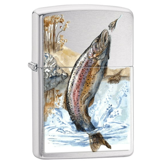 Zippo Lighter: Rainbow Trout Fishing - Brushed Chrome