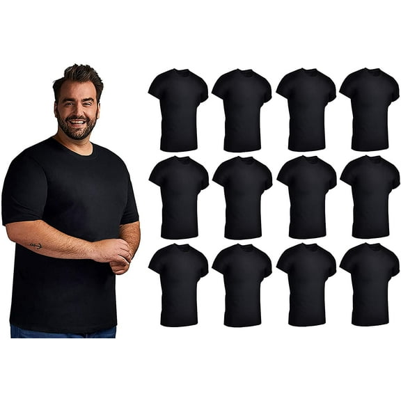 BILLIONHATS Wholesale Bulk 12 Pack Men's Cotton T-Shirt Tees, Big & Tall Plus Size Short Sleeve Lightweight T-Shirts, Size 5X-Large