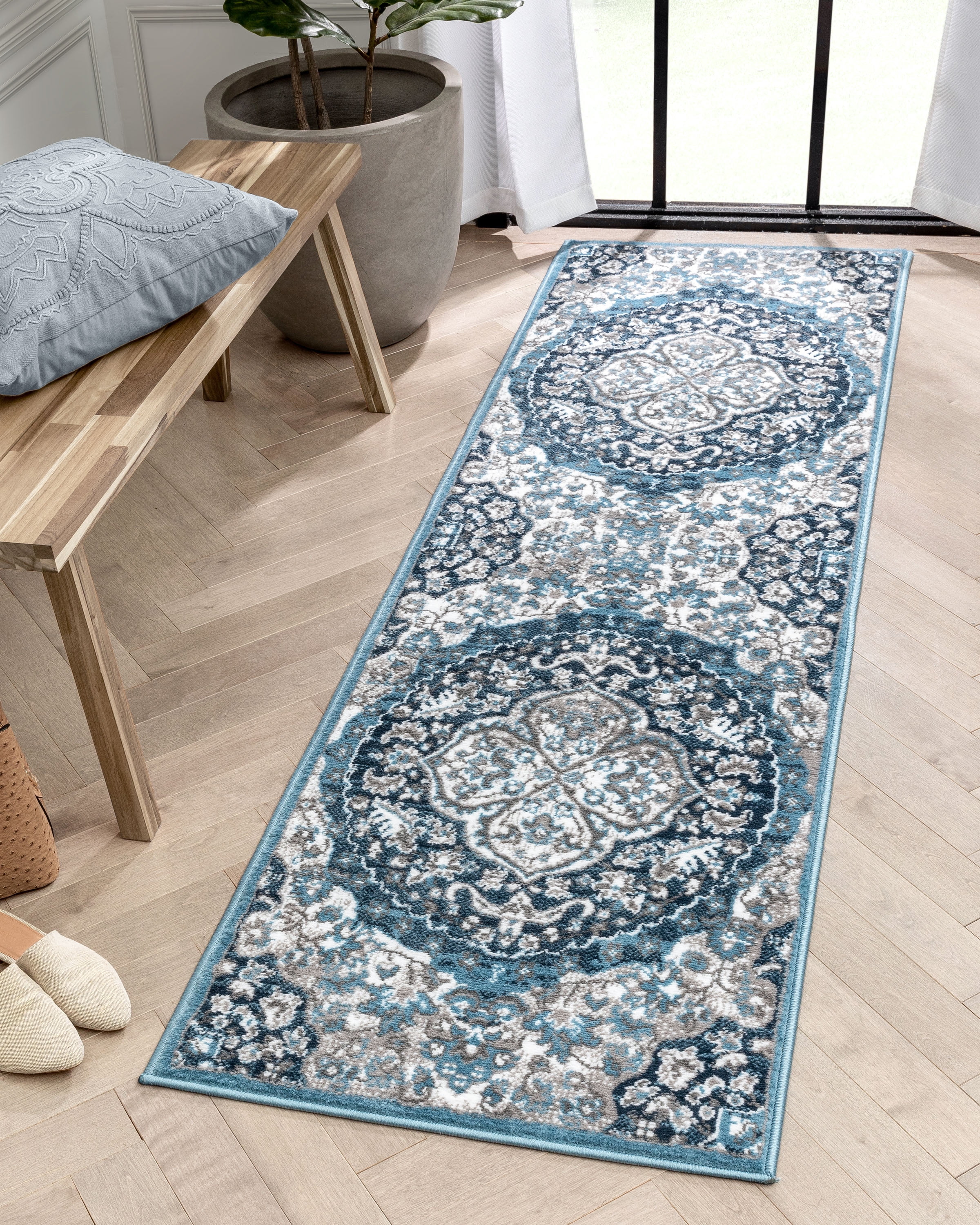 Well Woven Granda Blue Traditional Oriental Medallion Floral Runner Rug 2x7 (2'3" x 7'3")