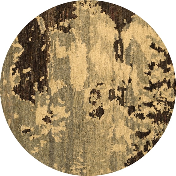 Ahgly Company Indoor Round Abstract Brown Contemporary Area Rugs, 6' Round