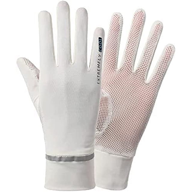 HUGFEG Summer Driving Gloves Men Anti-UV Protection Sunscreen Touchscreen Cooling Mesh Breathable Gloves Cycling Riding Full Palm Sport Non-Slip Grip Motorcycle Golf Mittens (White with 2 U2536-20579