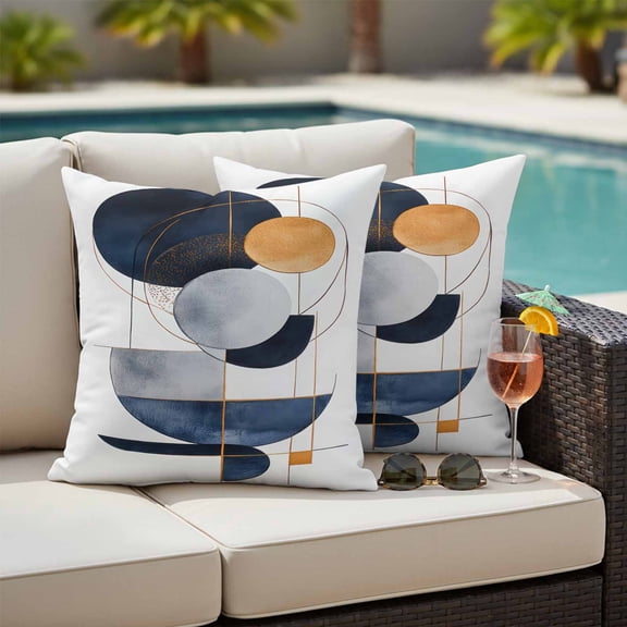 Navy Blue Abstract Art Outdoor Pillow Covers 18x18 Inch Throw Pillow Covers Set of 2 Waterproof Decorative Pillow Cases Contemporary Geometric Luxury Cushion Covers for Patio Furniture Garden Couch