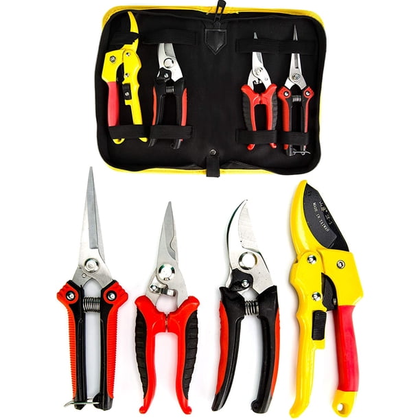 KOTTO - Juego de 4 Tijeras de Podar, Cortadoras de Jardín, Herramientas Manuales, Kit de Tijeras con Bolsa de Almacenamiento