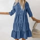 thumbnail image 5 of Vestido Vestido midi azul con cuello vuelto Vestido plisado de corte holgado Traje urbano clásico Ygjytge Azul T XL para Mujer, 5 of 7