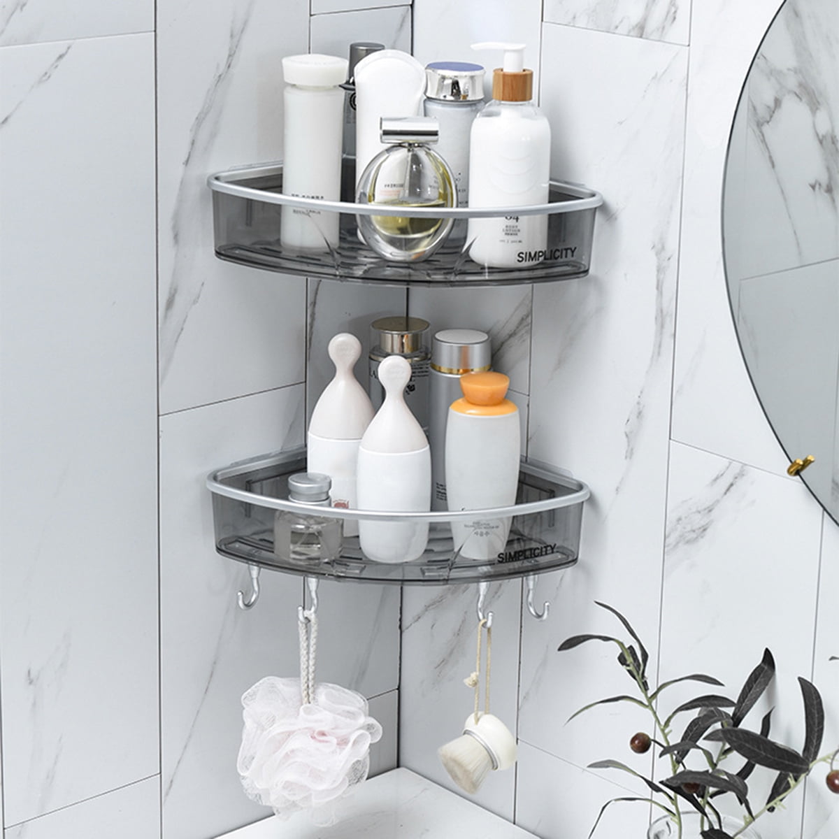 Triangular Shelf Caddy Shower Corner Bath Storage Rack Organizer Bathroom Holder 