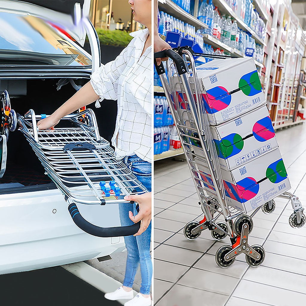 Shopping Cart Portable Utility Carts Folding Trolley Stair Climbing Cart 